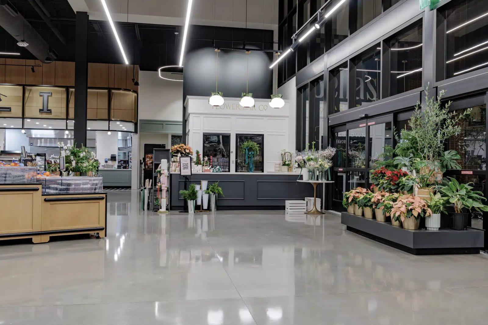 Commercial interior with a polished concrete floor